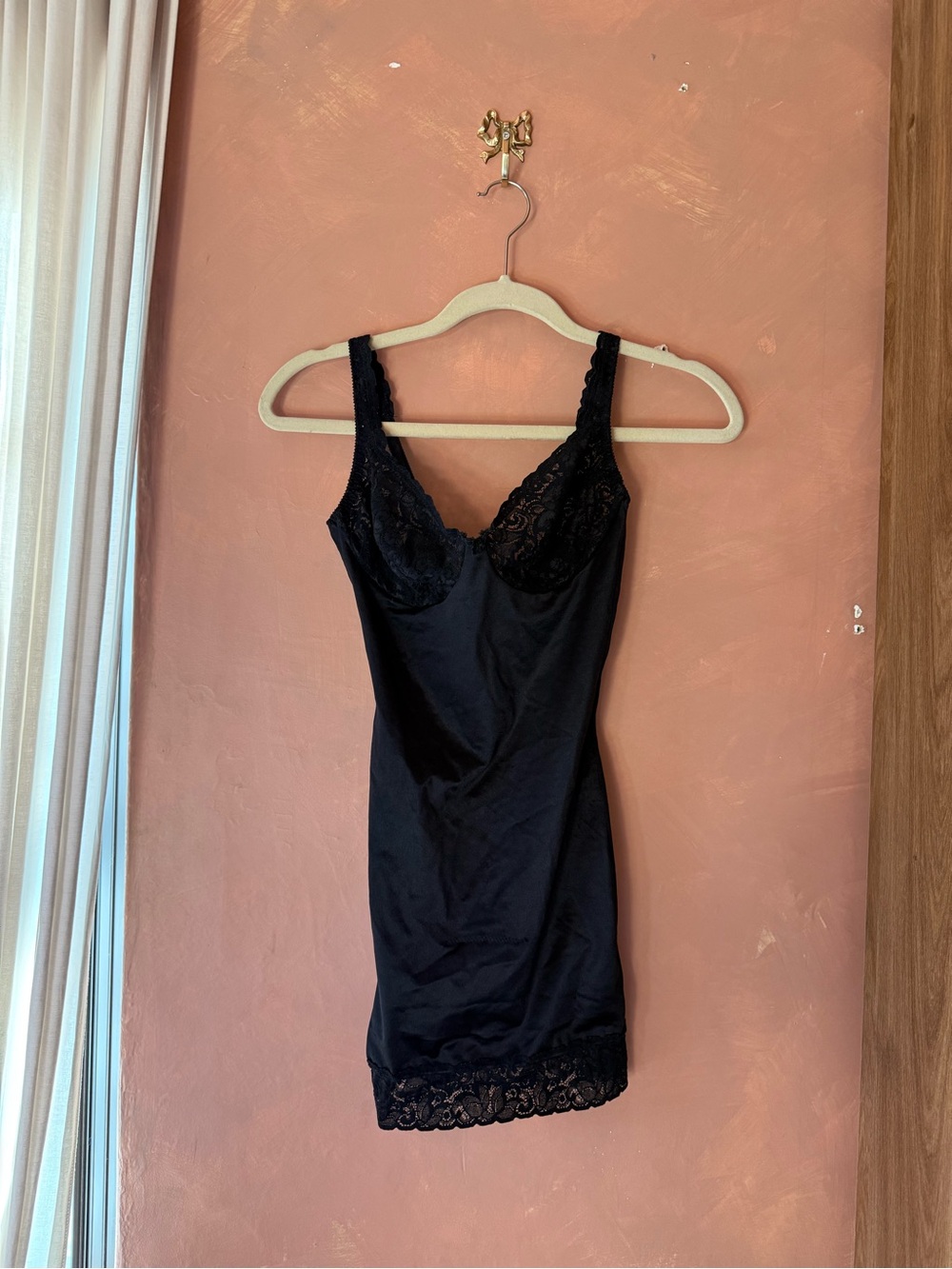 1980s 19070s Black Lace Trim Slip Dress - Women Intimates & Sleepwear
